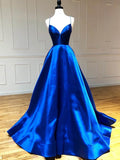 Satin A Line V Neck Long Prom Dress