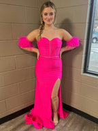 Mermaid Strapless Tight Long Prom Dress With Slit