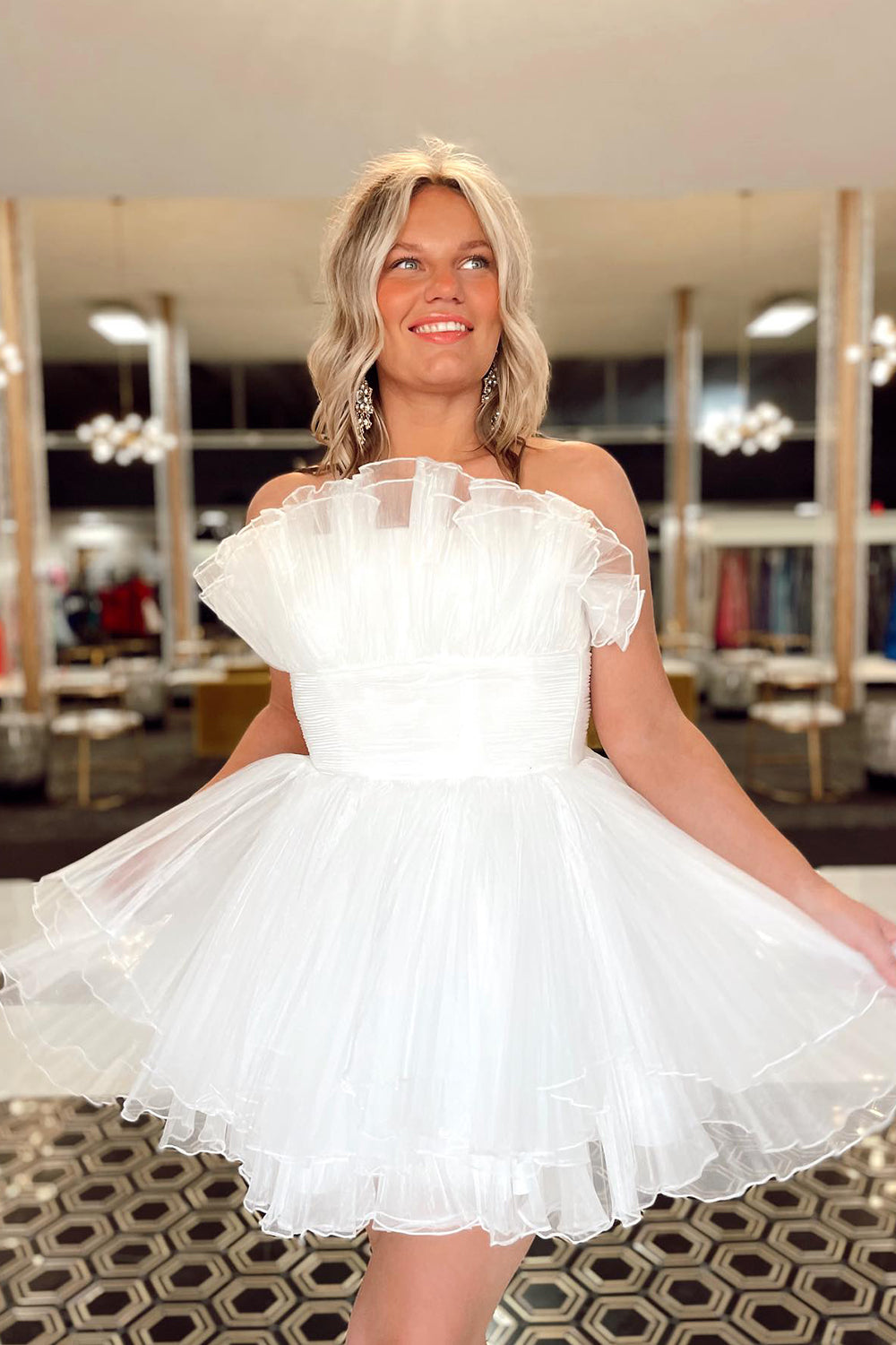 A-Line Strapless Ruffled Short Homecoming Dress