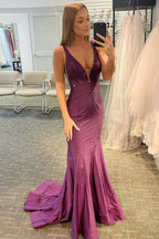 Mermaid V-neck Beaded Mermaid Prom Dress