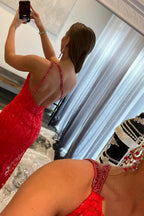 Mermaid One Shoulder Lace Prom Dress with Silt