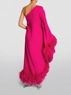 Spring Summer Women Clothing Feather One Shoulder Large Swing Evening Dress – Elegant and Stylish Option for Special Occasions