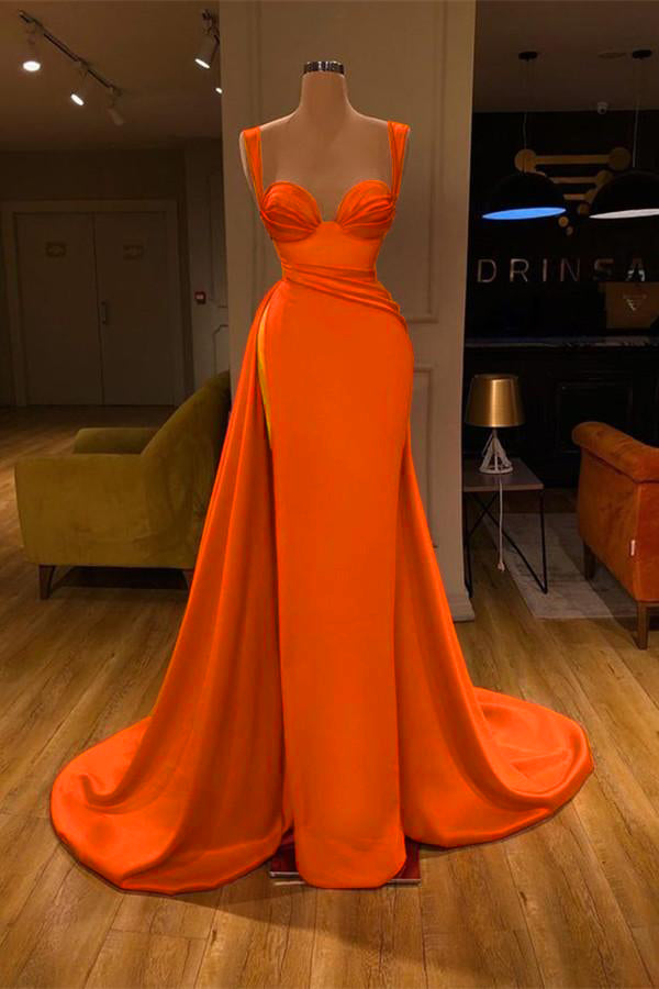 Stunning Long Sweetheart Mermaid Satin Prom Dresses with High Slit