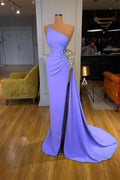 Long One Shoulder Sequin Mermaid Prom Dresses with Slit