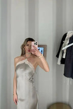 Sexy Halter Satin Lace Party Evening Dress Y8169
