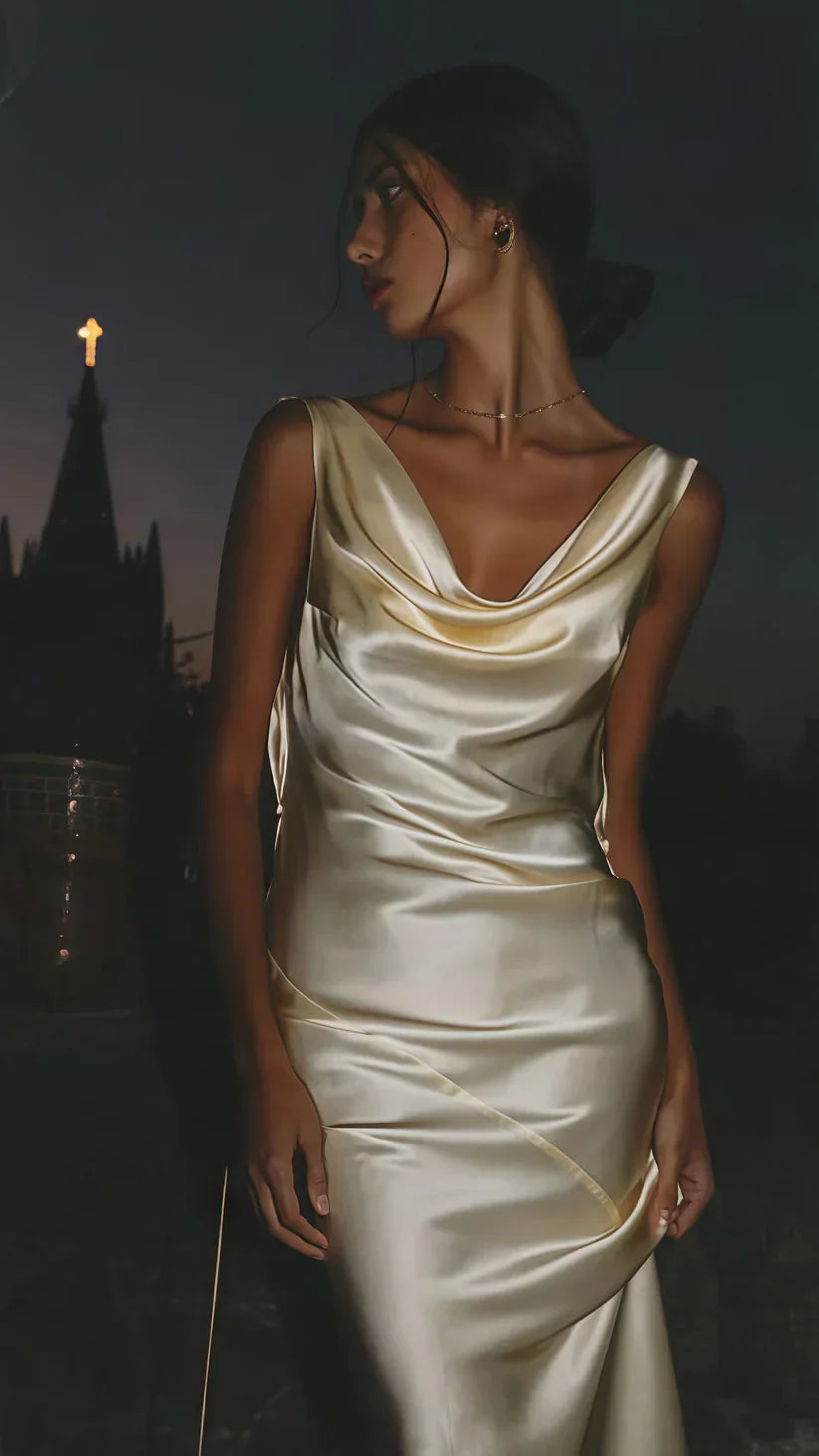 Sexy Backless Satin Sheath Prom Dress Long Evening Dress Y8280