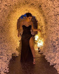 Elegant Black Sheath Evening Dress With Split Black Gala Dress Y6257