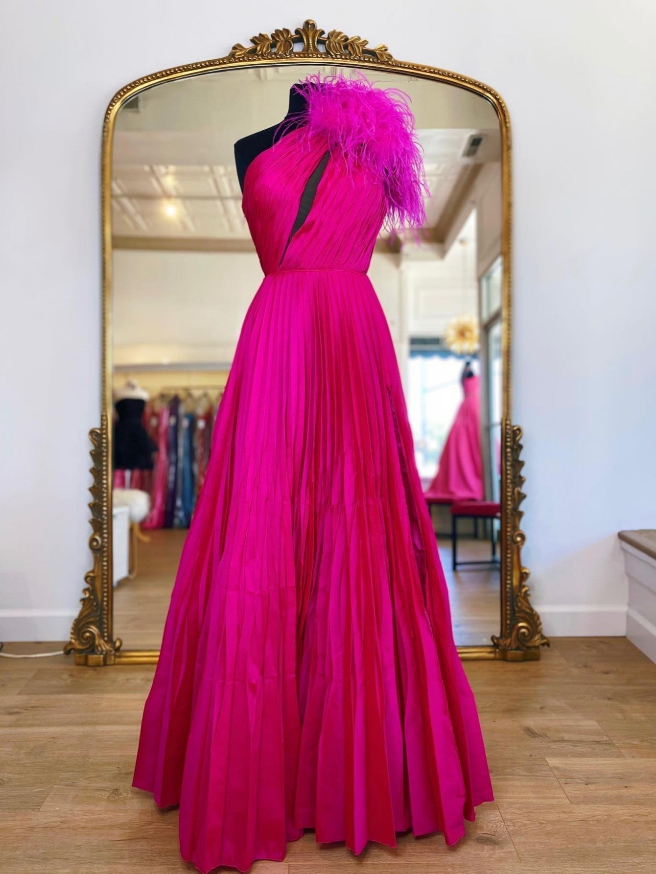 A Line Pleated One Shoulder Taffeta Prom Dress