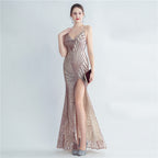 High Density Sequ Binding Waist Shaping Side Slit High End Evening Dress