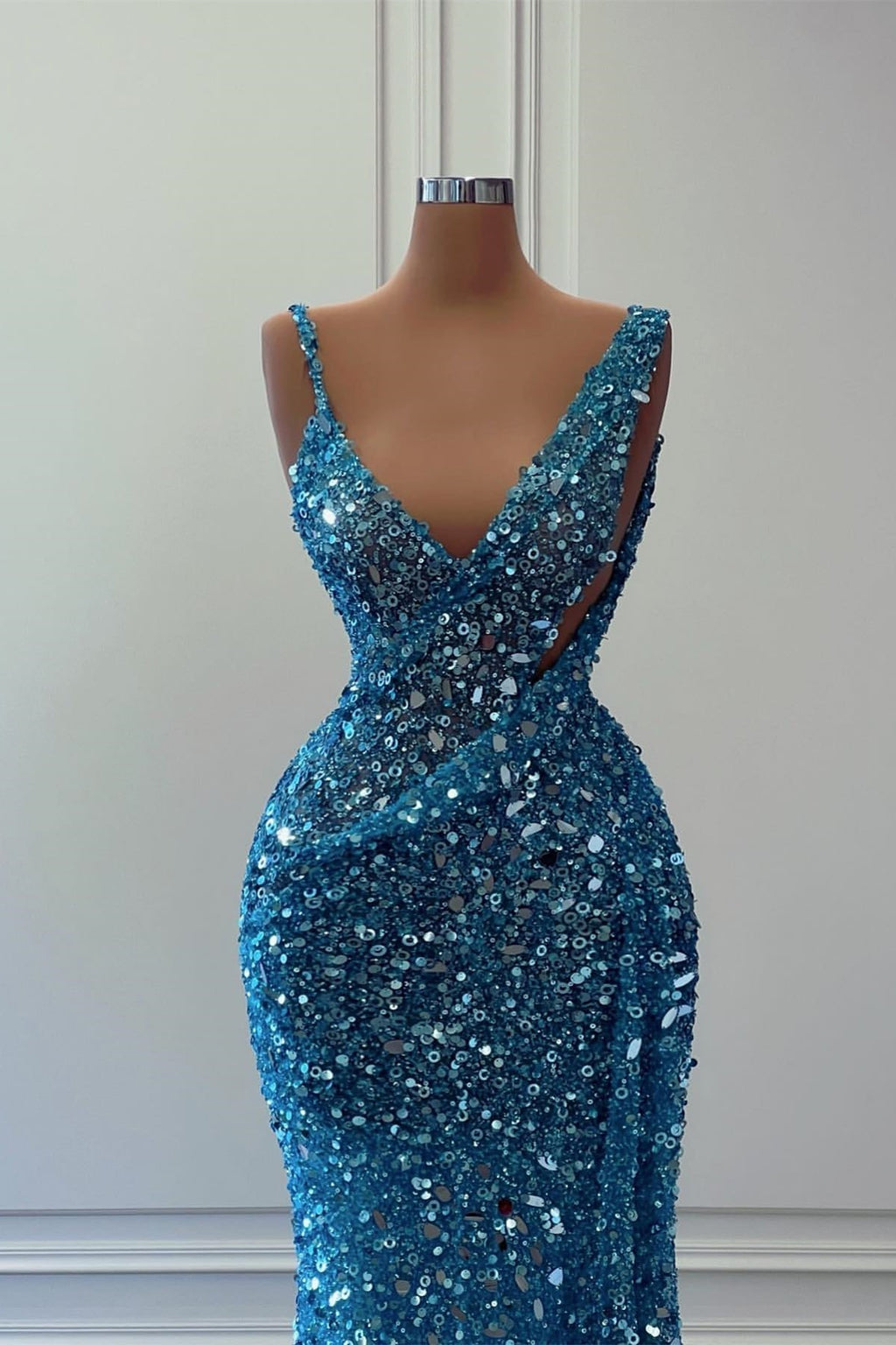 Off The Shoulder Sleeveless Mermaid Long Prom Gown with Sequins