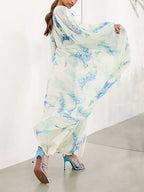 Ocean Flower Chiffon Floral Drawstring Waist Maxi Dress
