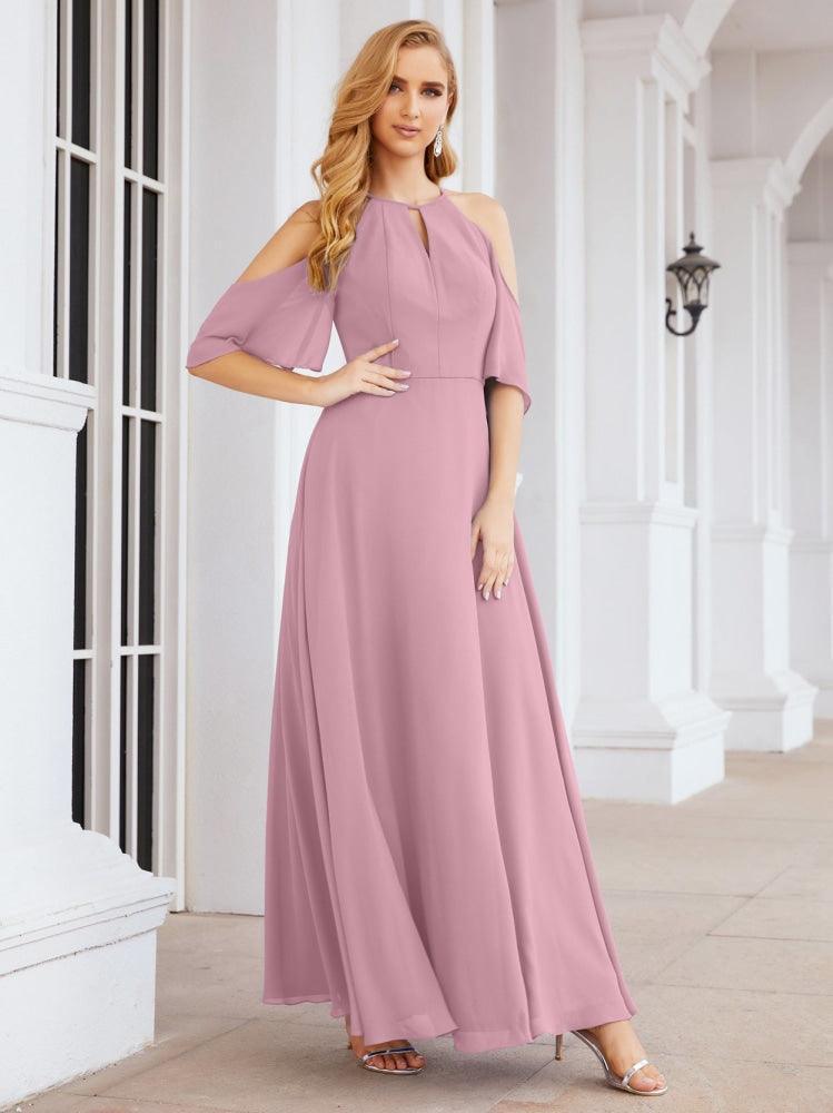 Cold Shoulder Bridesmaid Dresses A-Line Long Formal Evening Gowns 28074
