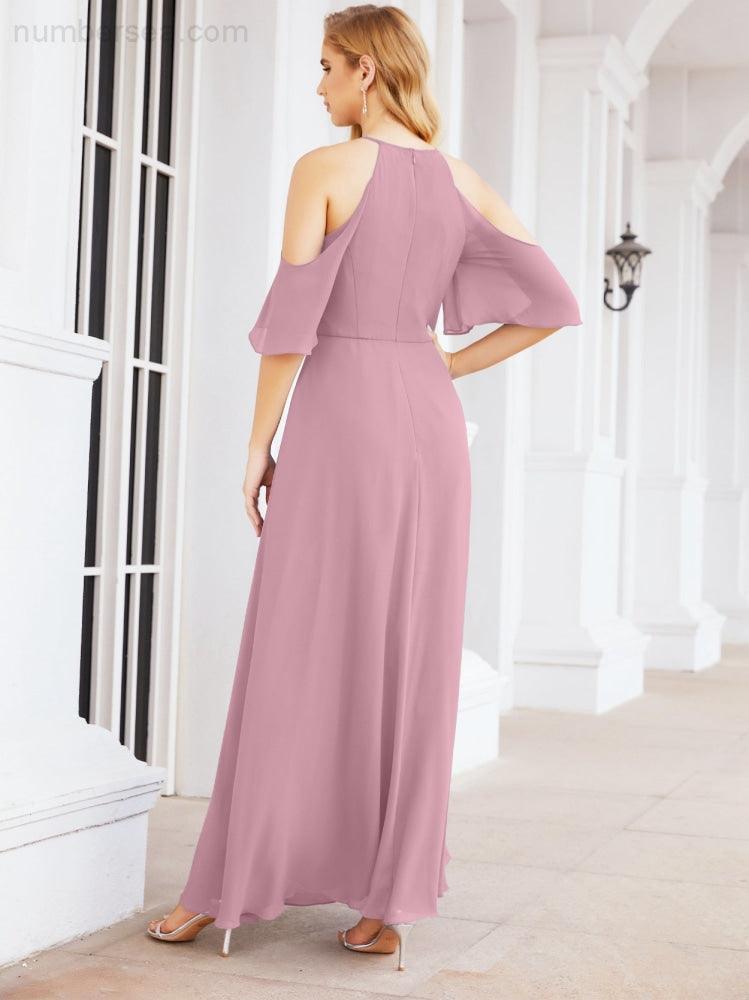 Cold Shoulder Bridesmaid Dresses A-Line Long Formal Evening Gowns 28074