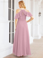 Cold Shoulder Long Bridesmaid Dresses Side Slit Formal Prom Gowns Party Wedding 28070
