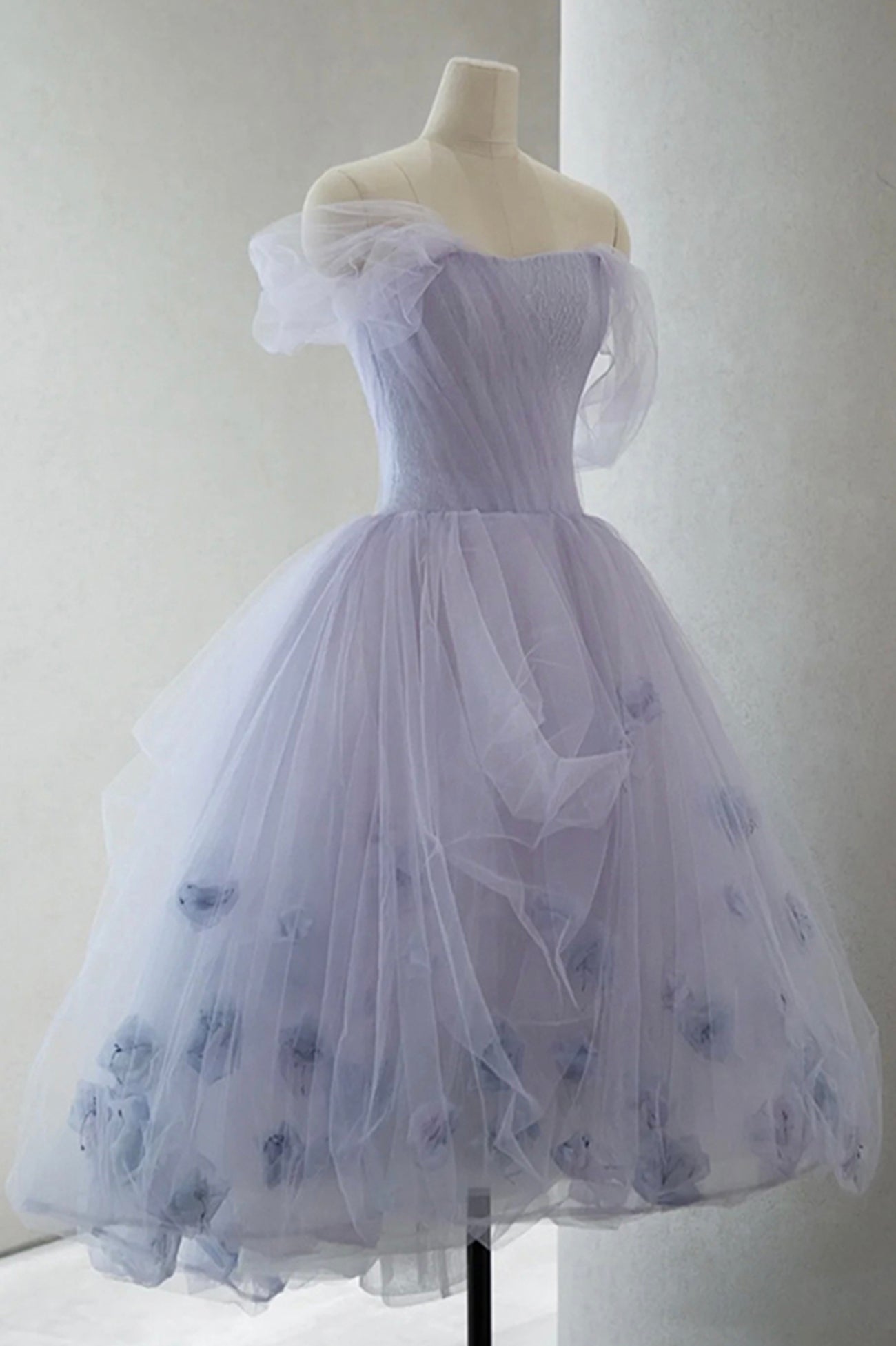 Tulle Short A-Line Prom Dress Cute Off the Shoulder Party Dress