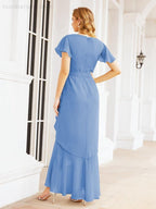 Ruffled Bridesmaid Dresses Mermaid Formal Violin Evening Party Prom Gowns 28042