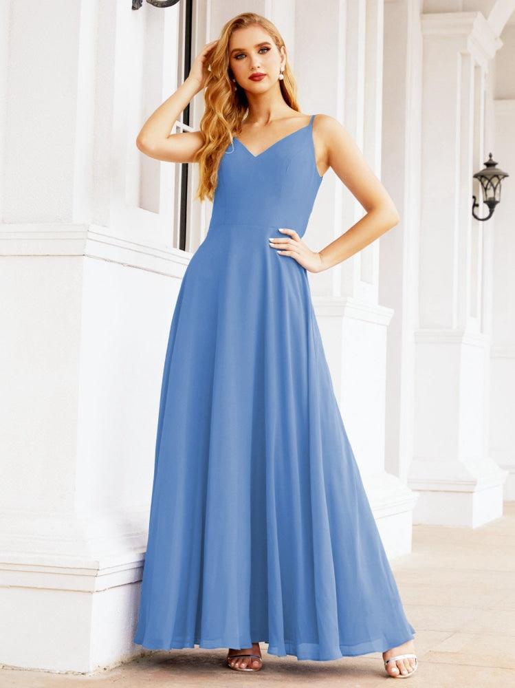 Spaghetti Strap Bridesmaid Dresses V Neck Butterfly Back Fromal Evening Party Prom Gown 28036