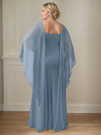 Sheath Scoop Floor-Length Chiffon Mother of the Bride Dress With Cascading Ruffles