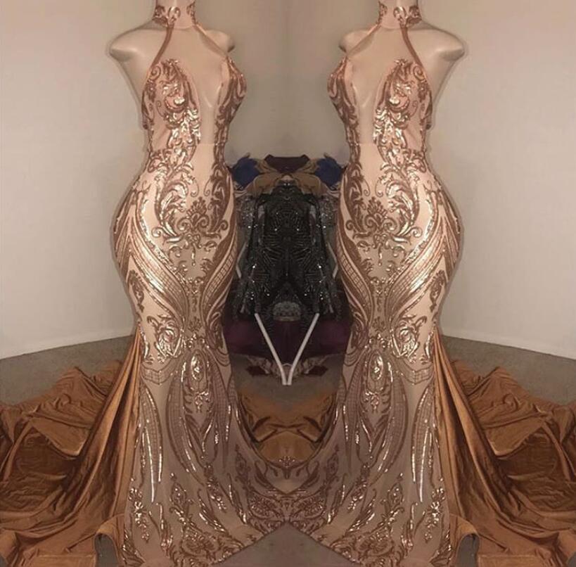 Elegant Halter Deep V-Neck Mermaid Floor-length Prom Dress