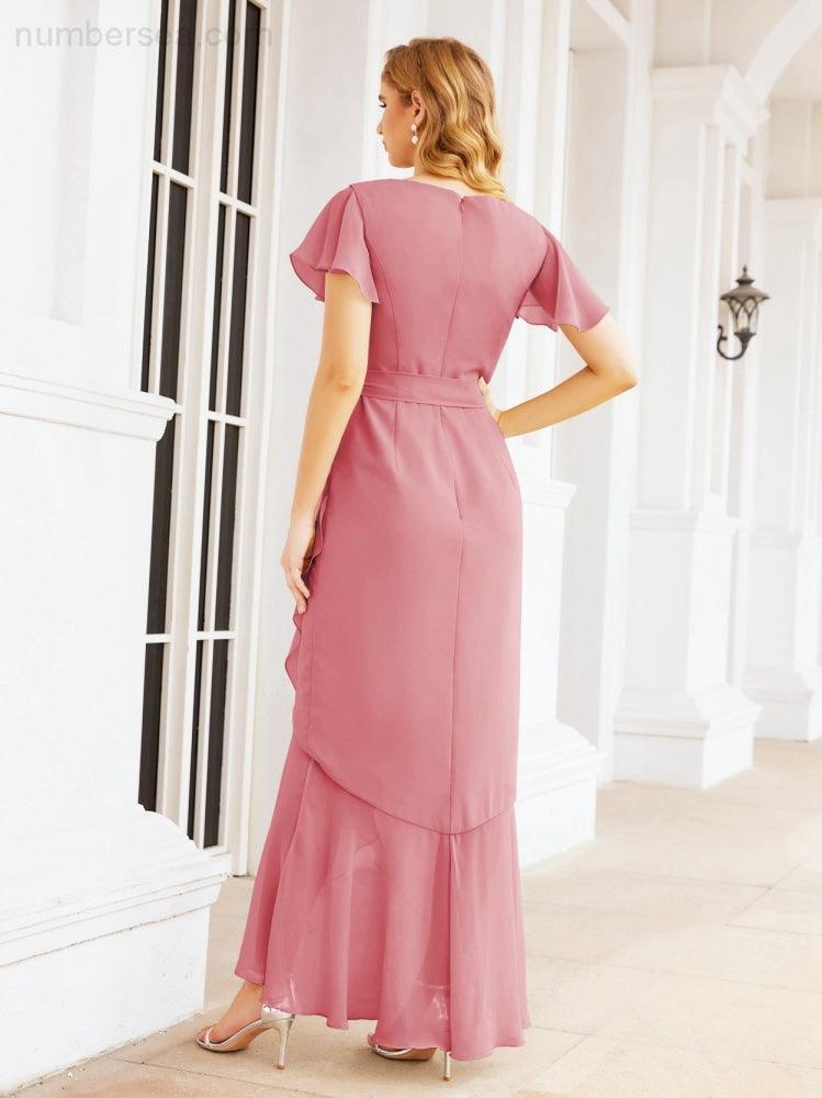 Ruffled Bridesmaid Dresses Mermaid Formal Violin Evening Party Prom Gowns 28042