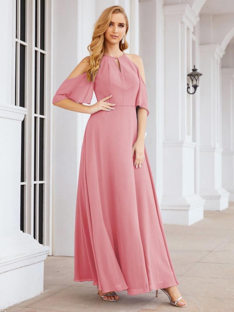 Cold Shoulder Bridesmaid Dresses A-Line Long Formal Evening Gowns 28074