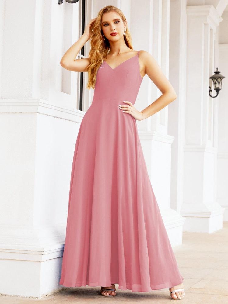 Spaghetti Strap Bridesmaid Dresses V Neck Butterfly Back Fromal Evening Party Prom Gown 28036