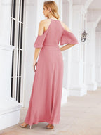 Cold Shoulder Bridesmaid Dresses A-Line Long Formal Evening Gowns 28074