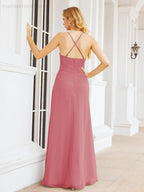Halter Bridesmaid Dresses with Pockets Sleeveless Formal Evening Party Prom Gowns  28055