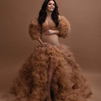 Chic Maternity Tulle Gown Maternity Dress Champagne Tulle Maternity Dresses for Photo Shoot Robe Pregnant Women Formal Gowns