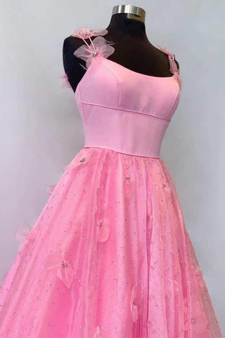 A Line Spaghetti Straps Organza Prom Dress