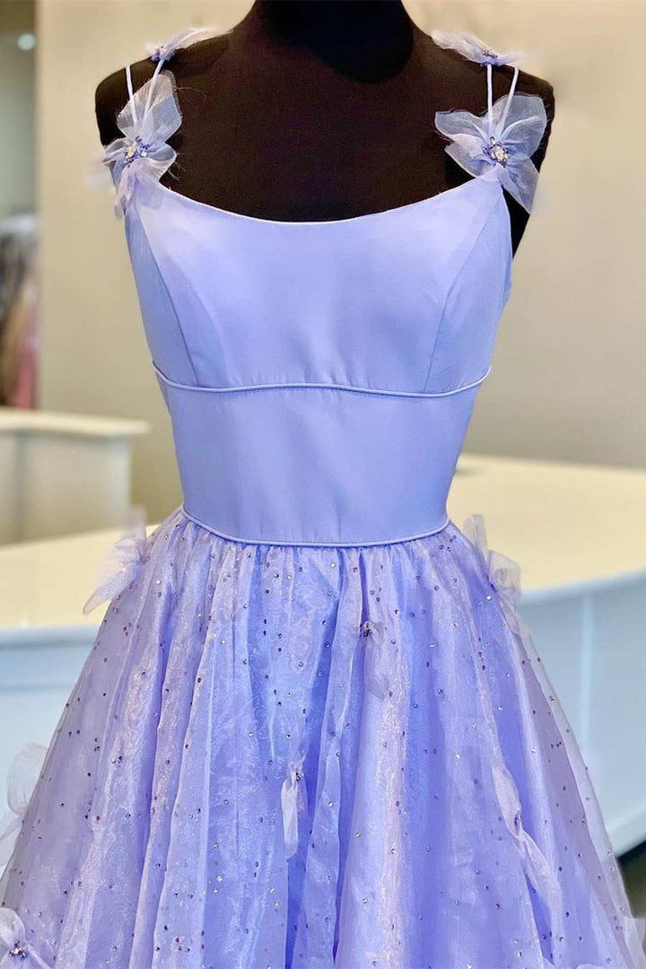 A Line Spaghetti Straps Organza Prom Dress