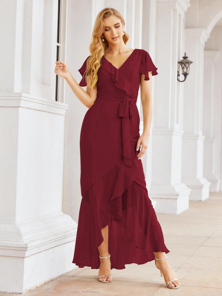 Ruffled Bridesmaid Dresses Mermaid Formal Violin Evening Party Prom Gowns 28042