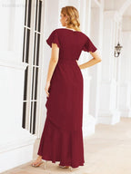 Ruffled Bridesmaid Dresses Mermaid Formal Violin Evening Party Prom Gowns 28042