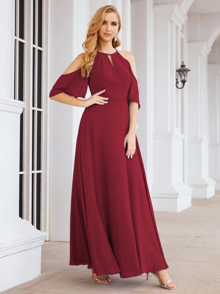 Cold Shoulder Bridesmaid Dresses A-Line Long Formal Evening Gowns 28074