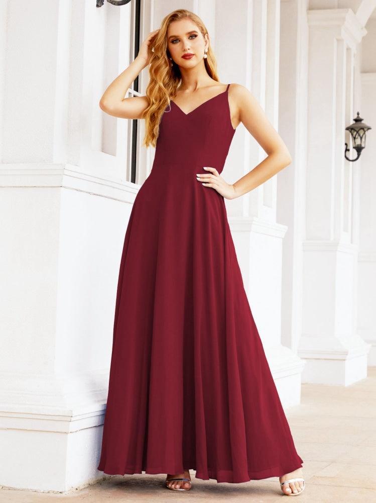 Spaghetti Strap Bridesmaid Dresses V Neck Butterfly Back Fromal Evening Party Prom Gown 28036