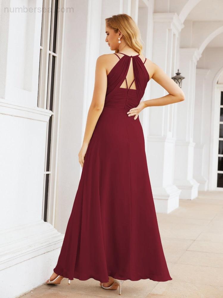 Double Spaghetti Straps Bridesmaid Dresses for Women Long Formal Party Dress Side Split 28051