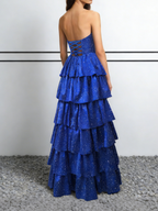 Royal Blue Strapless Tiered Prom Dress | Sparkle Glitter Ruffle Evening Gown