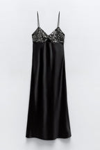 Party on My Mind Sequin Satin Patchwork Slip Stretch Midi Dress