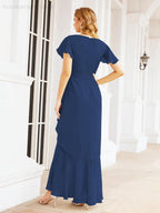 Ruffled Bridesmaid Dresses Mermaid Formal Violin Evening Party Prom Gowns 28042