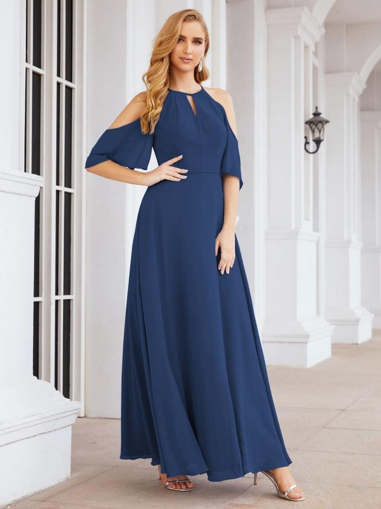 Cold Shoulder Bridesmaid Dresses A-Line Long Formal Evening Gowns 28074