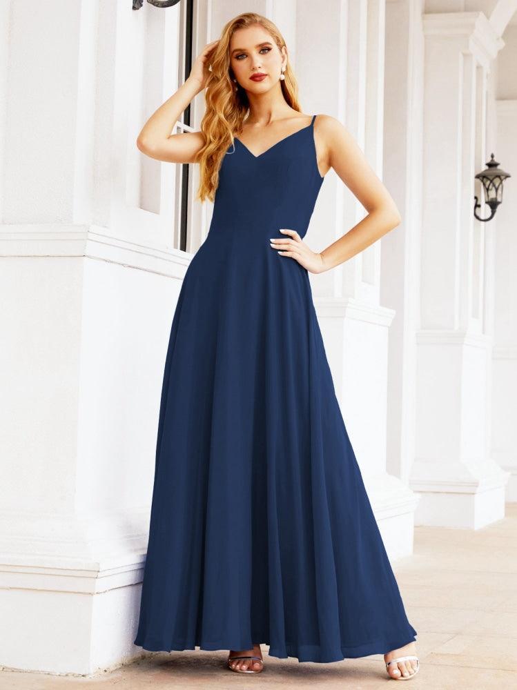 Spaghetti Strap Bridesmaid Dresses V Neck Butterfly Back Fromal Evening Party Prom Gown 28036