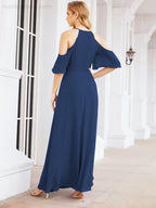 Cold Shoulder Bridesmaid Dresses A-Line Long Formal Evening Gowns 28074