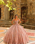 Elegant Off Shoulder Applique Quinceanera Dress 2025 Charming Short Sleeve Party Dress Shiny 3D Flower Party Gown 16 Customized