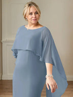 Sheath Scoop Floor-Length Chiffon Mother of the Bride Dress With Cascading Ruffles