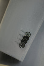 Double Breasted Light Grey Wool Suit For Groom And Business With Peak Lapels