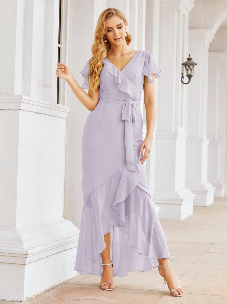 Ruffled Bridesmaid Dresses Mermaid Formal Violin Evening Party Prom Gowns 28042
