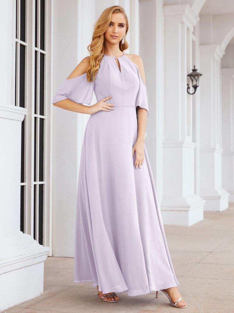 Cold Shoulder Bridesmaid Dresses A-Line Long Formal Evening Gowns 28074