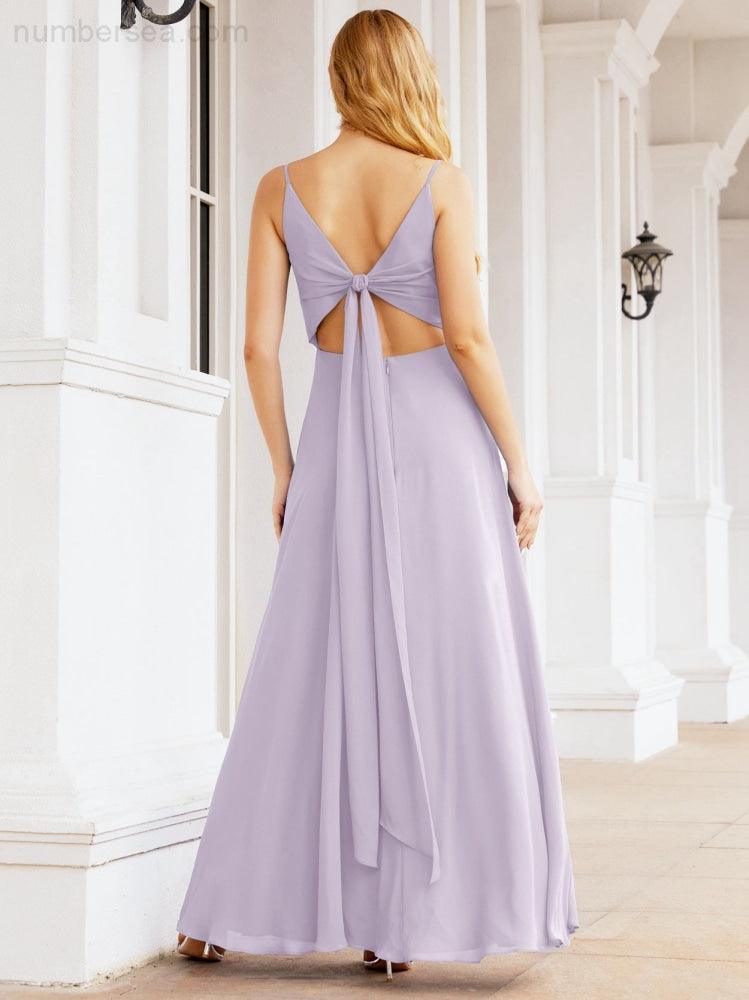 Spaghetti Strap Bridesmaid Dresses V Neck Butterfly Back Fromal Evening Party Prom Gown 28036
