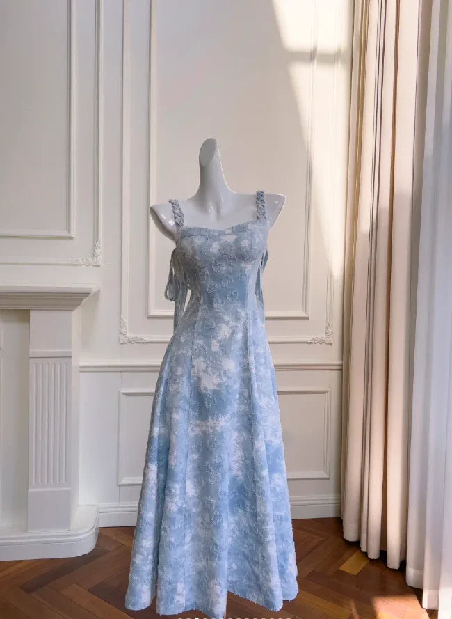 Fairy Blue A Line Satin Prom Dress Long Evening Dress Y8576