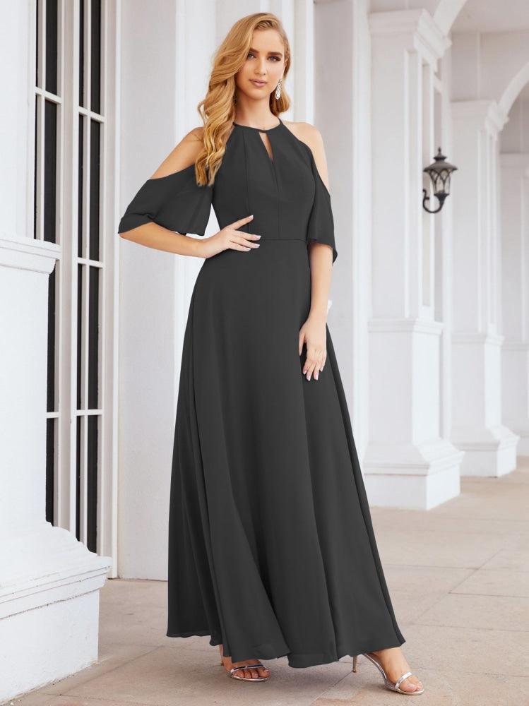Cold Shoulder Bridesmaid Dresses A-Line Long Formal Evening Gowns 28074